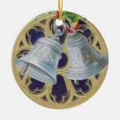 Silberne Bell, Stechpalme und beflecktes Glas Keramikornament (Vorne)