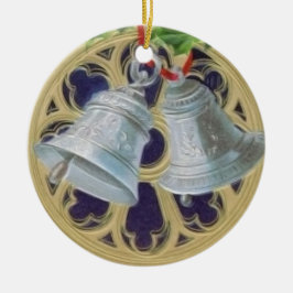 Silberne Bell, Stechpalme und beflecktes Glas Keramikornament