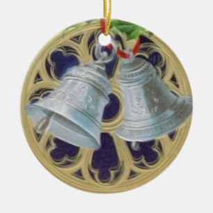 Silberne Bell, Stechpalme und beflecktes Glas Keramikornament