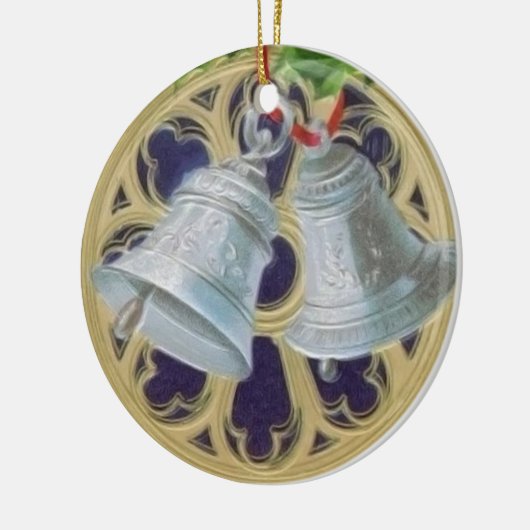 Silberne Bell, Stechpalme und beflecktes Glas Keramikornament (Links)