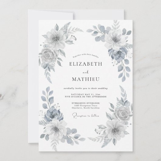 Silberne bemalte Blätter Hochzeit Einladung (Vorderseite)