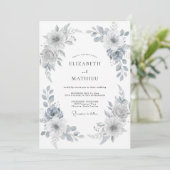Silberne bemalte Blätter Hochzeit Einladung (Stehend Vorderseite)