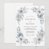 Silberne bemalte Blätter Hochzeit Einladung (Vorne/Hinten)