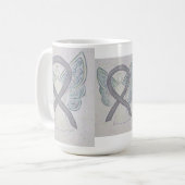 Silberne Bewusstsein Ribbon Engel Art Tasse (Vorderseite Links)