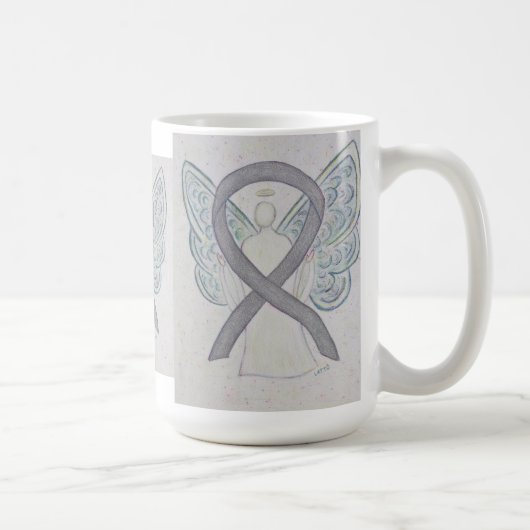 Silberne Bewusstsein Ribbon Engel Art Tasse (Rechts)