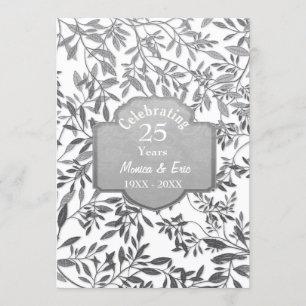 Silberne Blätter 25. Hochzeitstag Weiß Einladung