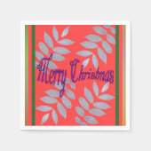 Silberne Blätter Frohe Weihnachten Serviette (Vorderseite)