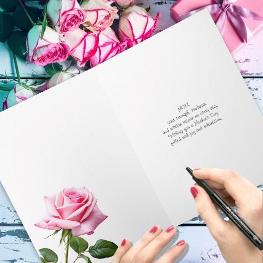 Silberne Blätter Herzrosa Rose Fröhlicher Mutterta Karte