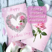 Silberne Blätter Herzrosa Rose Fröhlicher Mutterta Karte