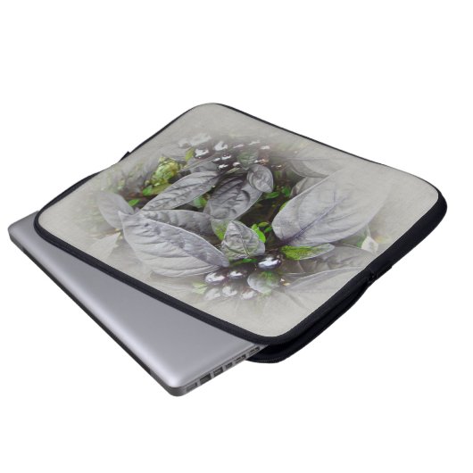 Silberne Blätter und Beeren Laptopschutzhülle (Vorne Knopf)