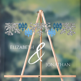 Silberne Blaue Schneeflocken Winterhochzeit Acrylschild