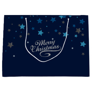 Silberne blaue Stern-frohe Große Geschenktüte