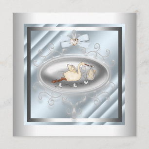 Silberne blaue Storch-Baby-Dusche Einladung