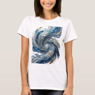 Silberne BLAUE UND WEISSE FEDERN MIT GOLDENEN AKZE T-Shirt