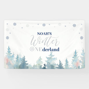 Silberne & Blaue Winter Onederland 1. Geburtstagsf Banner