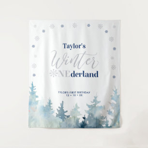 Silberne & Blaue Winter-Onederland-Tapete zum 1. G Wandteppich