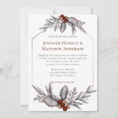 Silberne, blaugraue, rostbraune Winterhochzeit Einladung (Vorderseite)