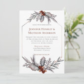 Silberne, blaugraue, rostbraune Winterhochzeit Einladung (Stehend Vorderseite)