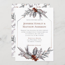 Silberne, blaugraue, rostbraune Winterhochzeit Einladung