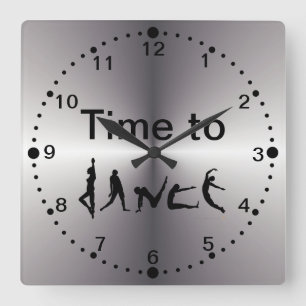Silberne Blick-Zeit, die Tänzer-Wanduhr zu tanzen Quadratische Wanduhr