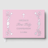 Silberne Blume auf rosa Erste Kommune Gästebuch (Vorderseite)