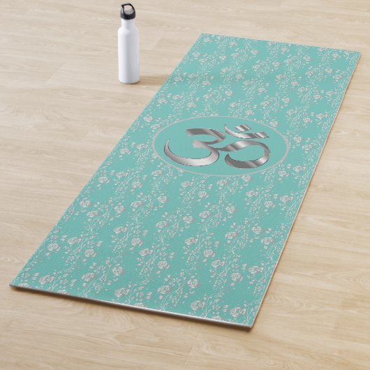 Silberne Blume auf Türkis OM Yoga Mat Yogamatte (Beispiel)