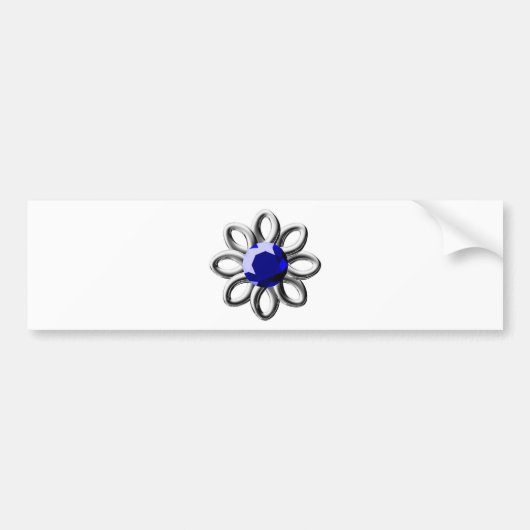 Silberne Blume mit blauem Stein Autoaufkleber (Vorne)