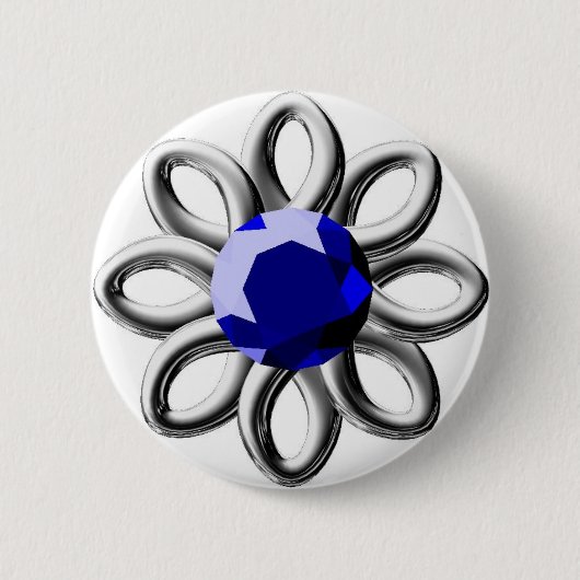 Silberne Blume mit blauem Stein Button (Vorderseite)