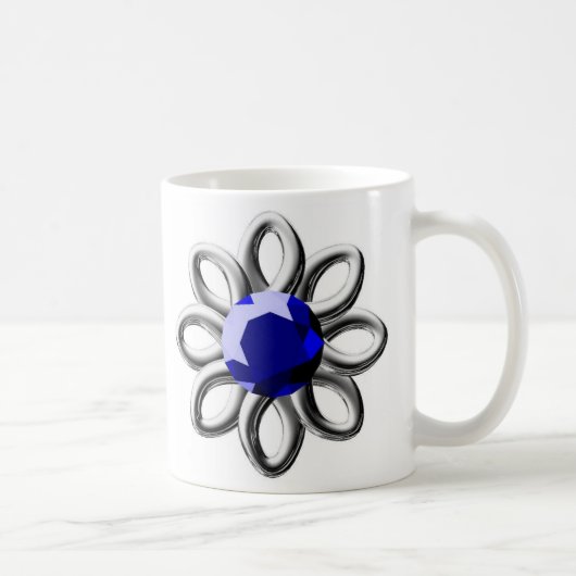 Silberne Blume mit blauem Stein Kaffeetasse (Rechts)