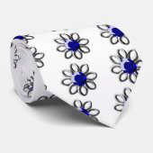 Silberne Blume mit blauem Stein Krawatte (Gerollt)
