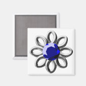 Silberne Blume mit blauem Stein Magnet (Vorderseite/Rückseite)