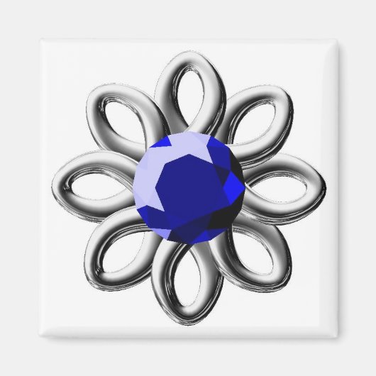 Silberne Blume mit blauem Stein Magnet (Vorne)