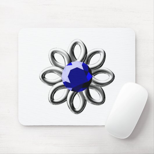Silberne Blume mit blauem Stein Mousepad (Mit Mouse)