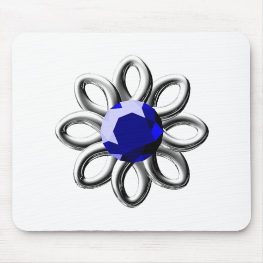 Silberne Blume mit blauem Stein Mousepad (Vorne)