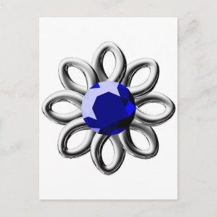 Silberne Blume mit blauem Stein Postkarte