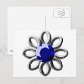 Silberne Blume mit blauem Stein Postkarte (Vorne/Hinten)