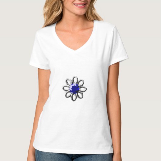 Silberne Blume mit blauem Stein T-Shirt (Vorderseite)