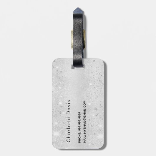 Silberne Blume Rosa Glitzer Gepäckanhänger (Rückseite vertikal)