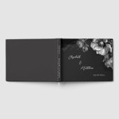 Silberne Blume Schwarz | Hochzeit Gästebuch (Voll)