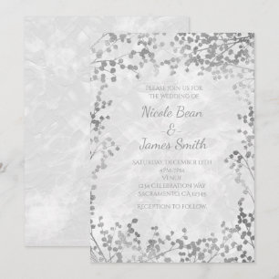 Silberne Blumen-Beeren Elegante Hochzeitseinladung Einladung
