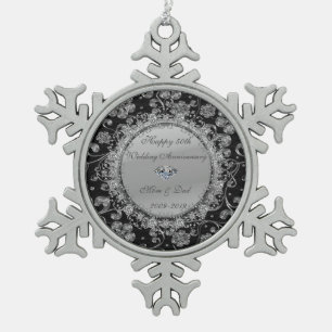 Silberne Blumen Diamanten 50. Hochzeitstag Schneeflocken Zinn-Ornament