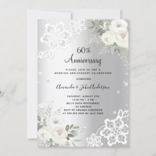 Silberne Blumen Foto 60. Hochzeitstag Einladung