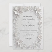 Silberne Blumen-Hochzeitseinladung mit Prägedruck Einladung (Vorderseite)