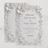 Silberne Blumen-Hochzeitseinladung mit Prägedruck Einladung (Vorne/Hinten)
