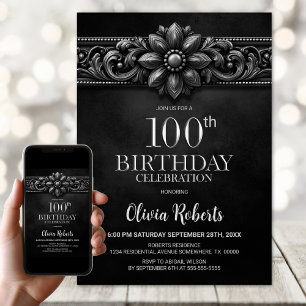 Silberne Blumen-Party zum 100. Geburtstag Einladung