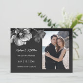 Silberne Blumen Schwarze Hochzeit Save The Date (Stehend Vorderseite)
