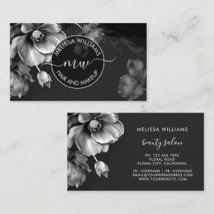 Silberne Blumen Schwarzes Logo Visitenkarte