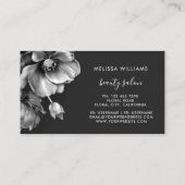 Silberne Blumen Schwarzes Logo Visitenkarte (Rückseite)