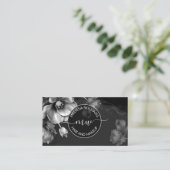 Silberne Blumen Schwarzes Logo Visitenkarte (Stehend Vorderseite)