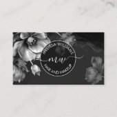 Silberne Blumen Schwarzes Logo Visitenkarte (Vorderseite)